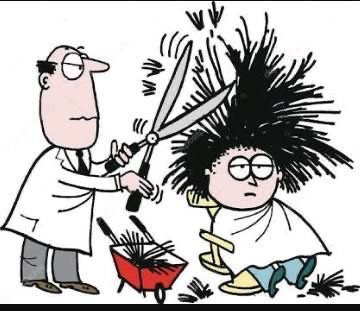Getting a haircut from a bald barber.